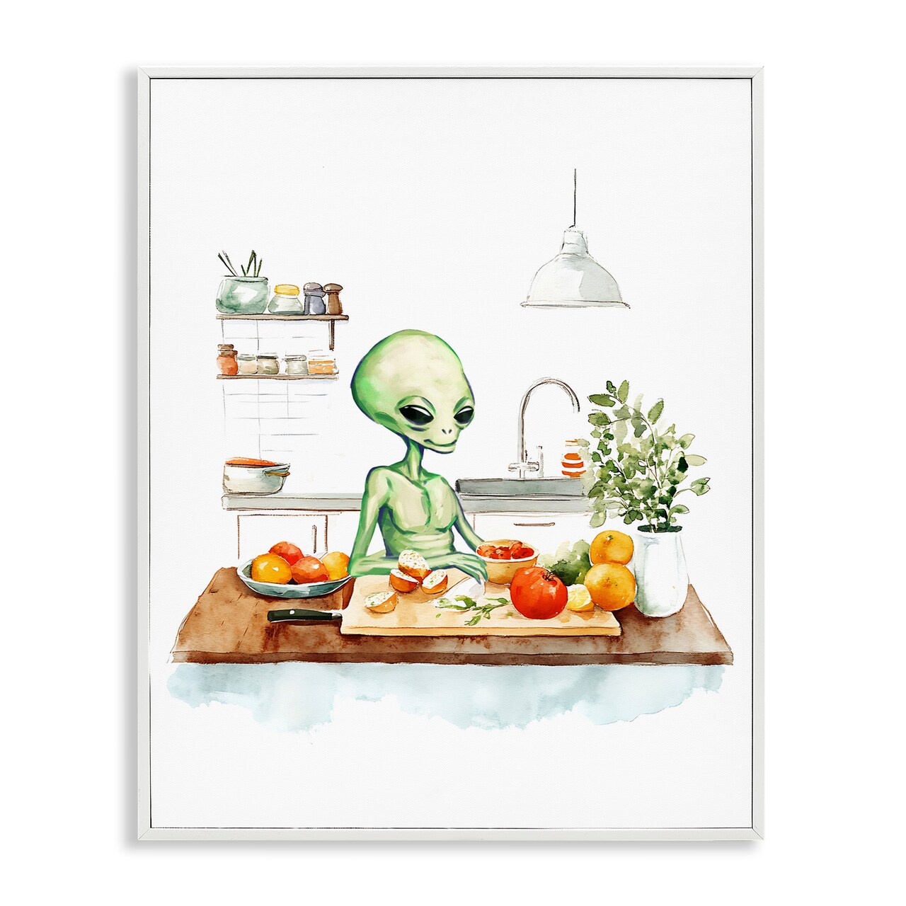 Stupell Industries Alien Cooking in Kitchen Framed Giclee Design by Lil' Rue